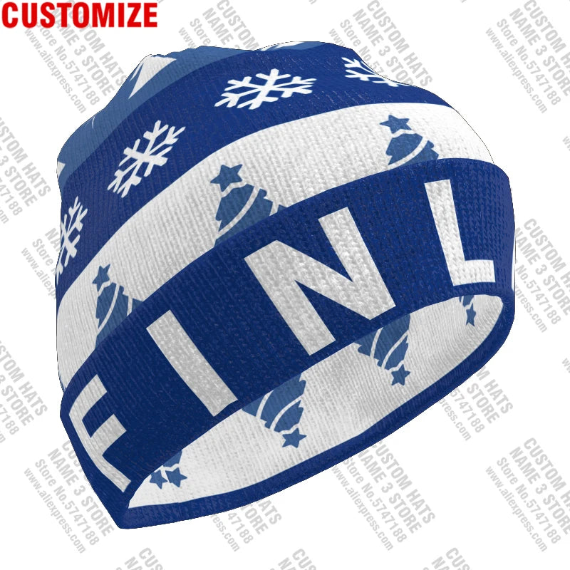 Finland Knitted Winter Hat - Custom Name Suomi Flag Knit Beanie for Men & Women