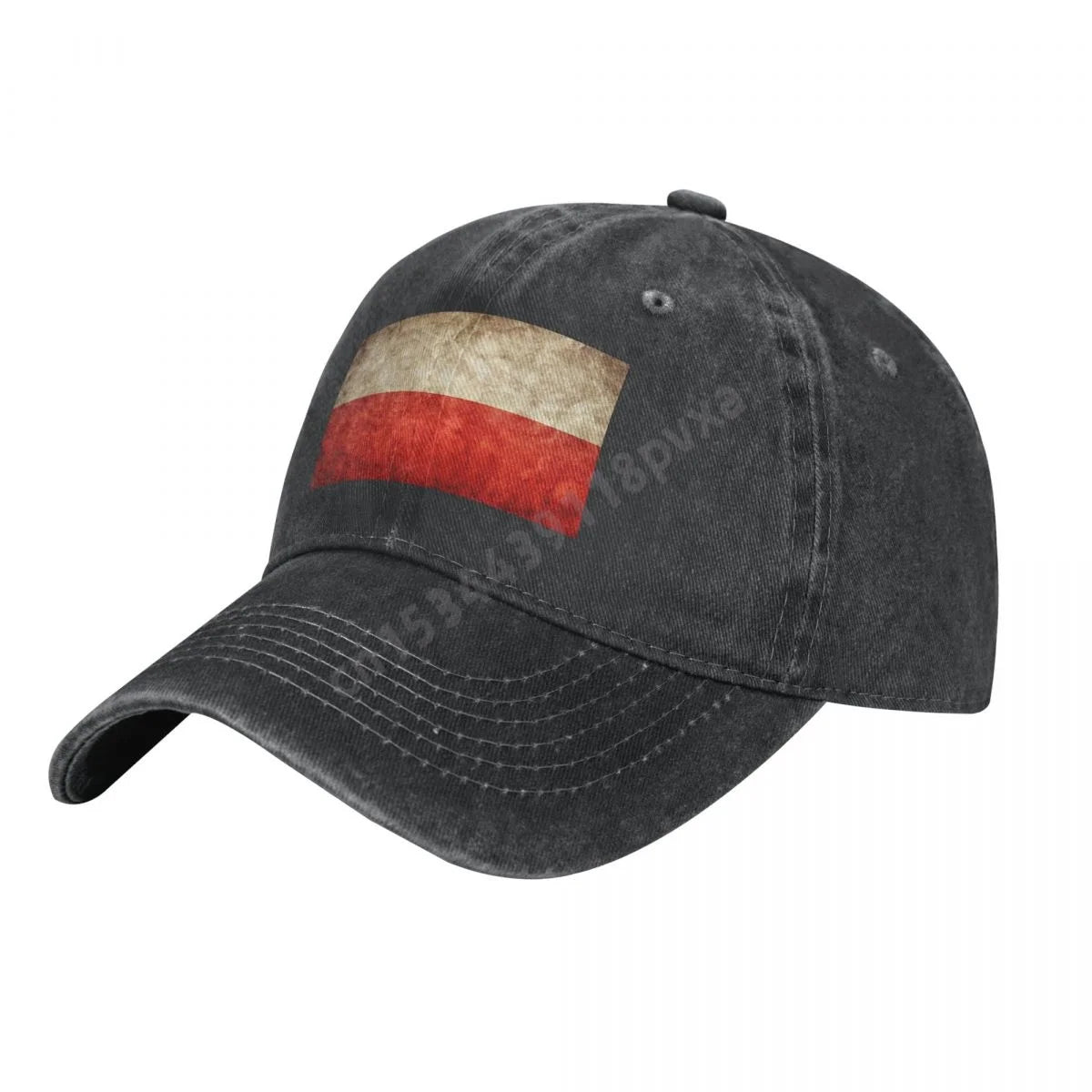 Unisex Poland Flag Denim Baseball Cap - Charcoal Washed Vintage Cotton Hat