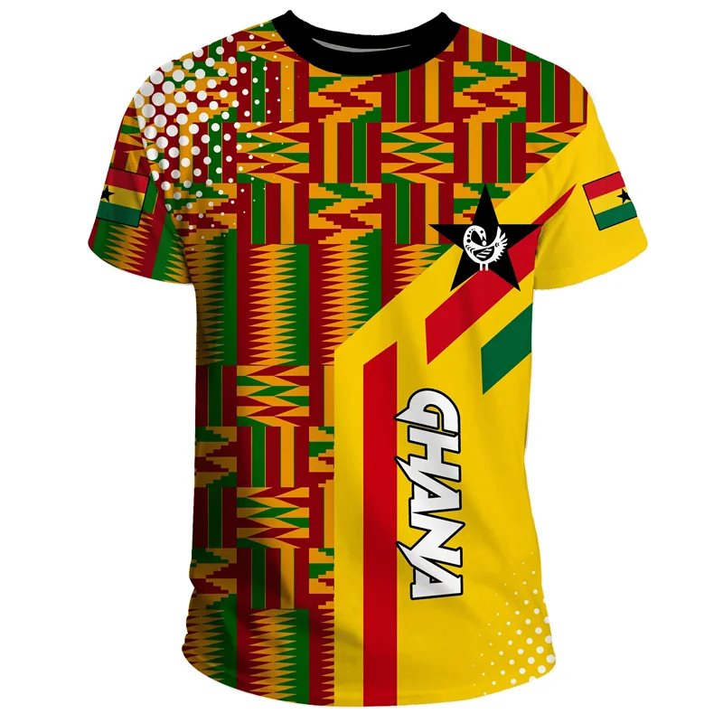 Ghana T-Shirt - 3D Printed Coat of Arms Casual Round Neck Short Sleeve Tee for Men