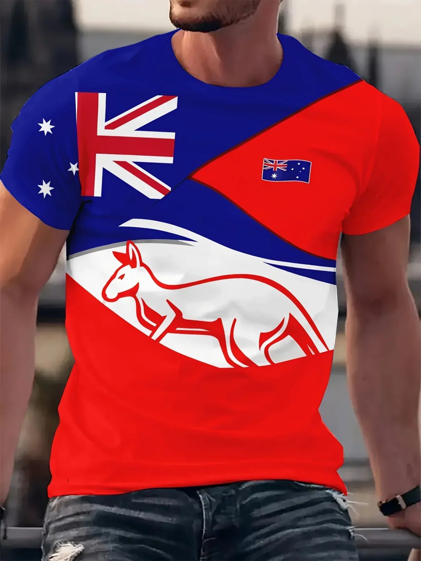 Australia Flag Kangaroo T-Shirt – Men’s 3D Printed Casual Oversized Tee