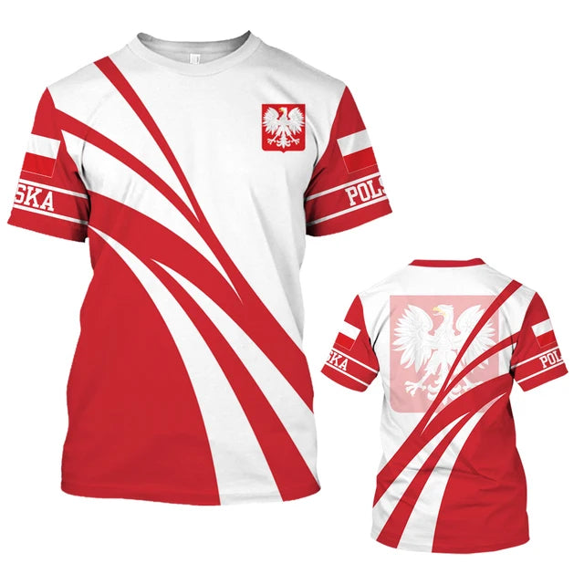 Men’s Poland Flag T-Shirt - Short Sleeve Summer Streetwear Oversized Top
