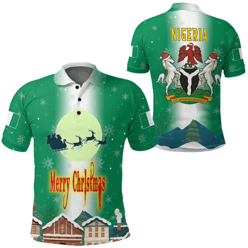 Nigeria Flag Map 3D Print Polo Shirt - Men’s National Emblem Short Sleeve Jersey Top