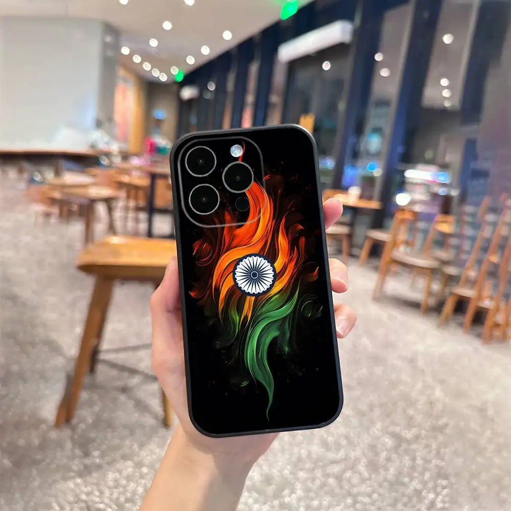 India Flag Phone Case - Soft Silicone Black Cover for iPhone 12–17 Plus & Max