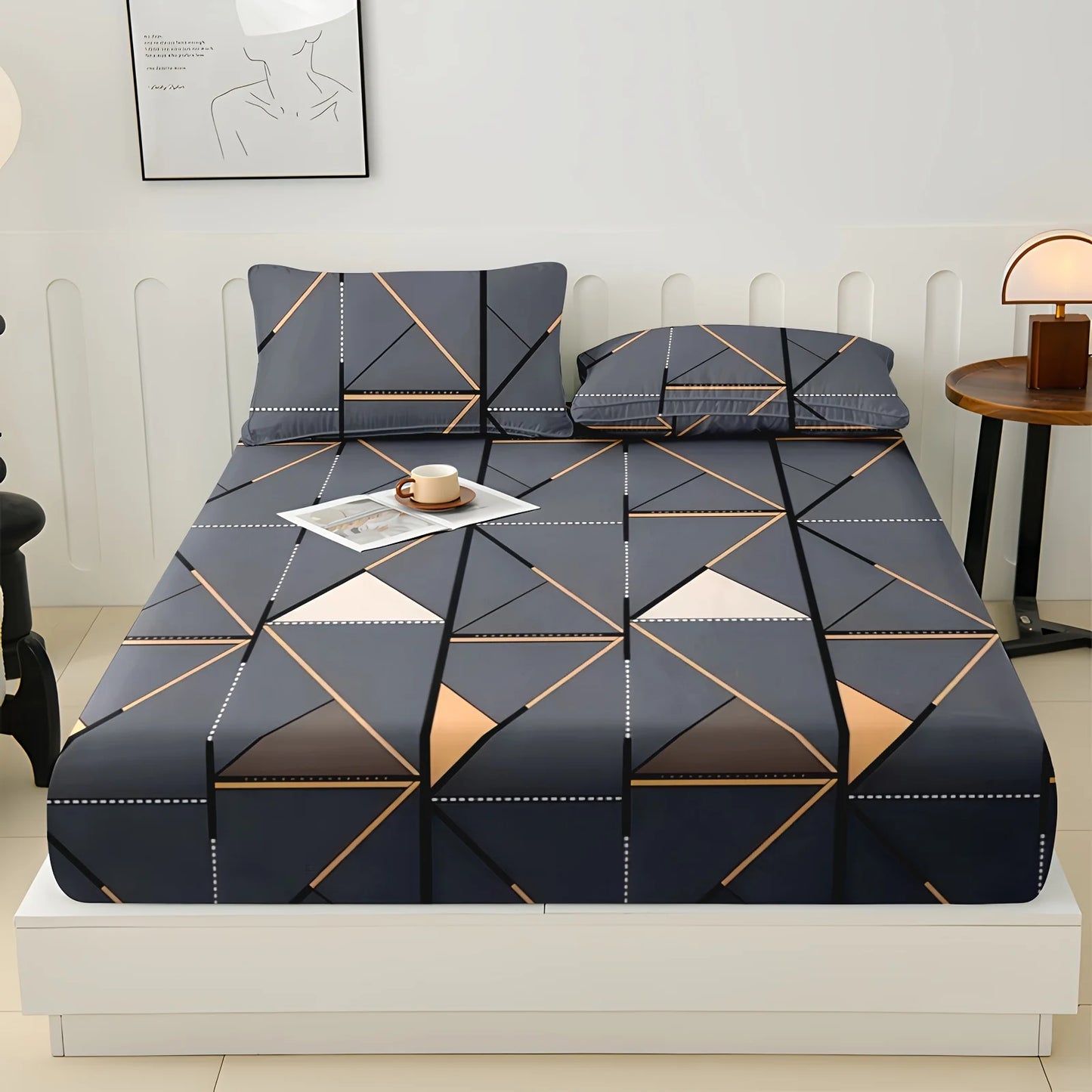 100% Cotton Plaid Fitted Sheet Set Soft Brushed Bedding with Pillowcases