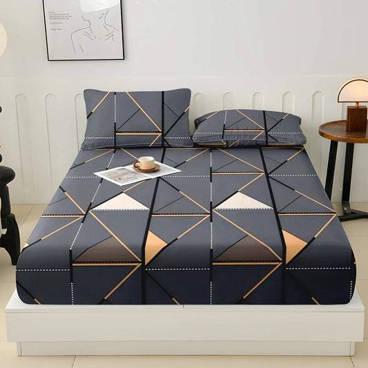 100% Cotton Plaid Fitted Sheet Set Soft Brushed Bedding with Pillowcases