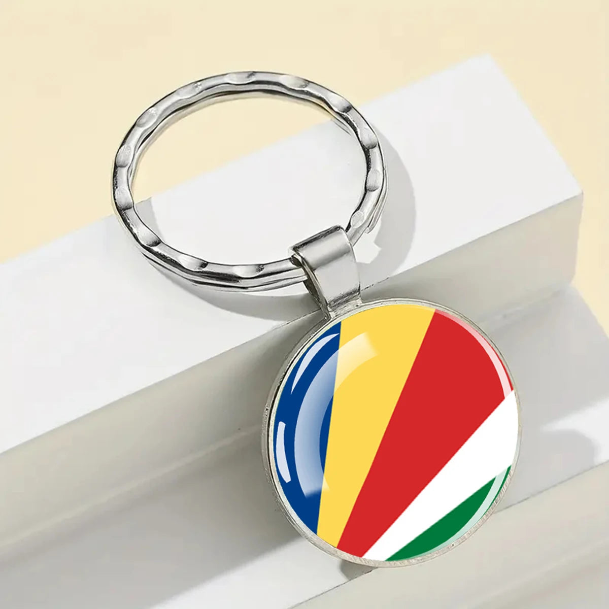 African Flags Glass Keychain Round Metal Patriotic Gift Unisex