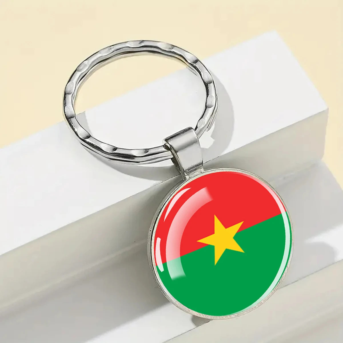 African Flags Glass Keychain Round Metal Patriotic Gift Unisex