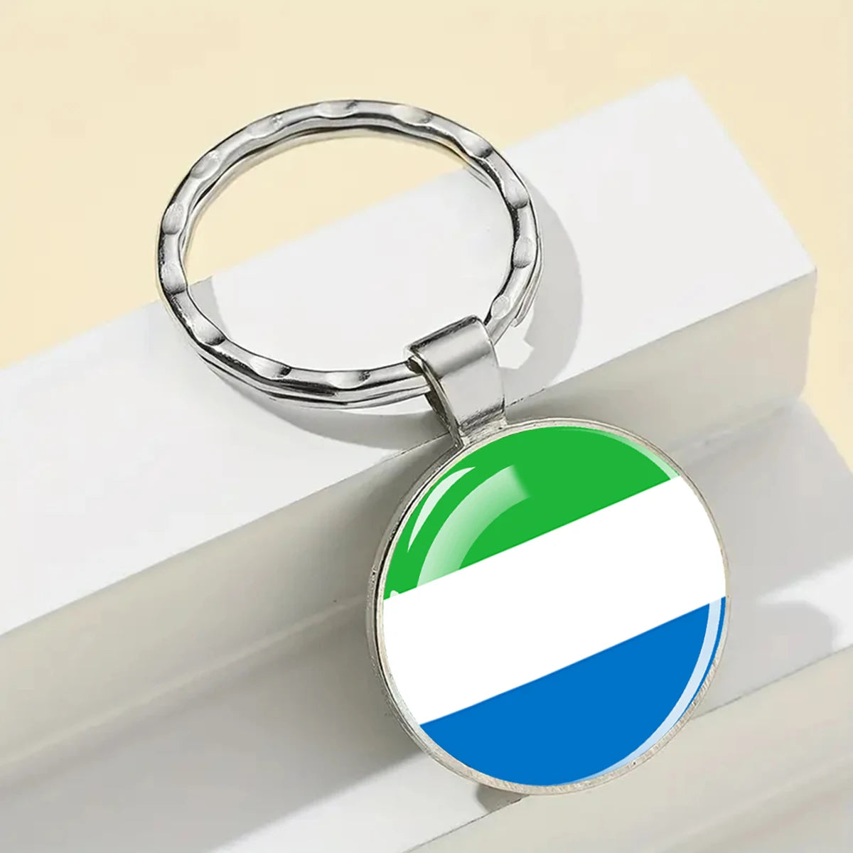 African Flags Glass Keychain Round Metal Patriotic Gift Unisex
