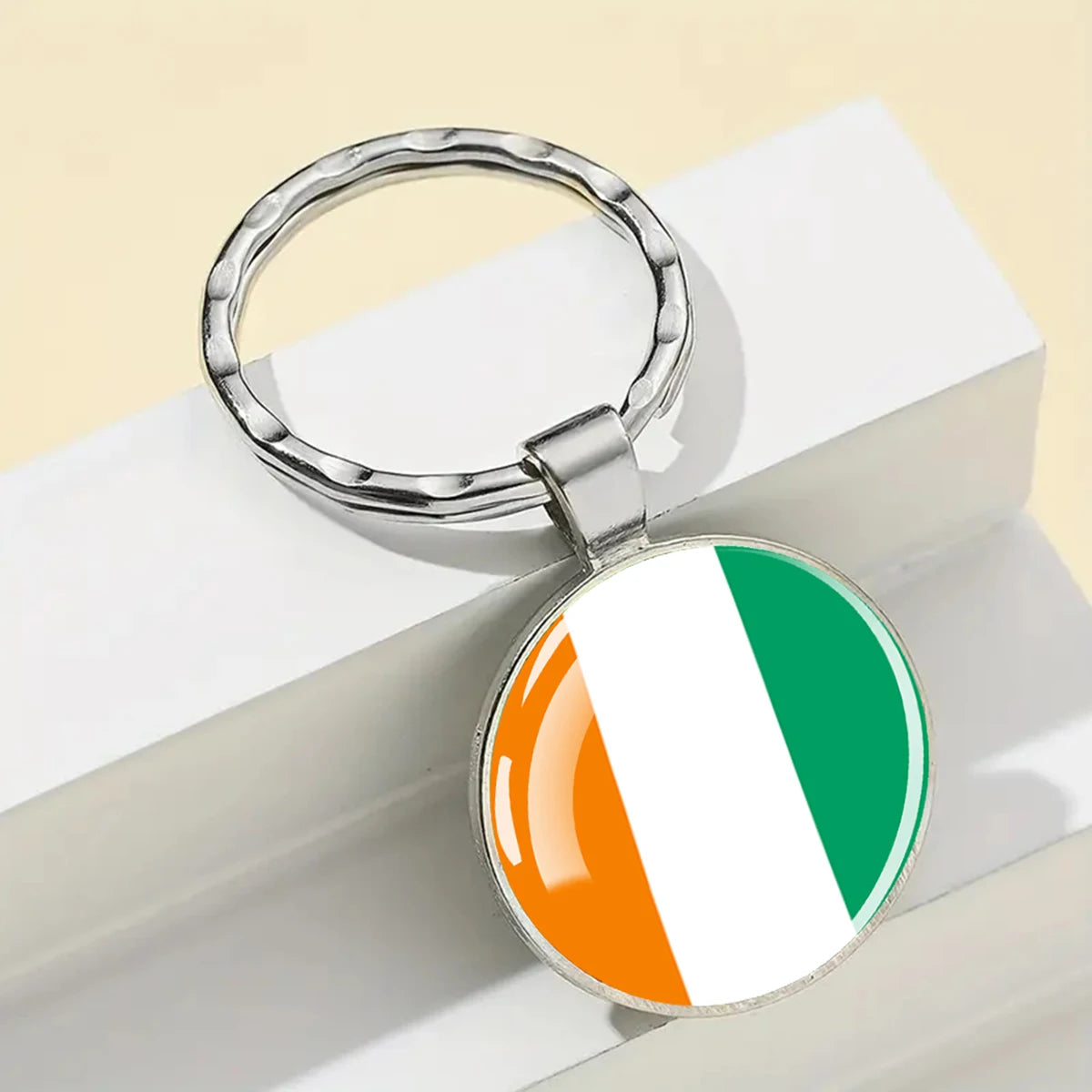 African Flags Glass Keychain Round Metal Patriotic Gift Unisex