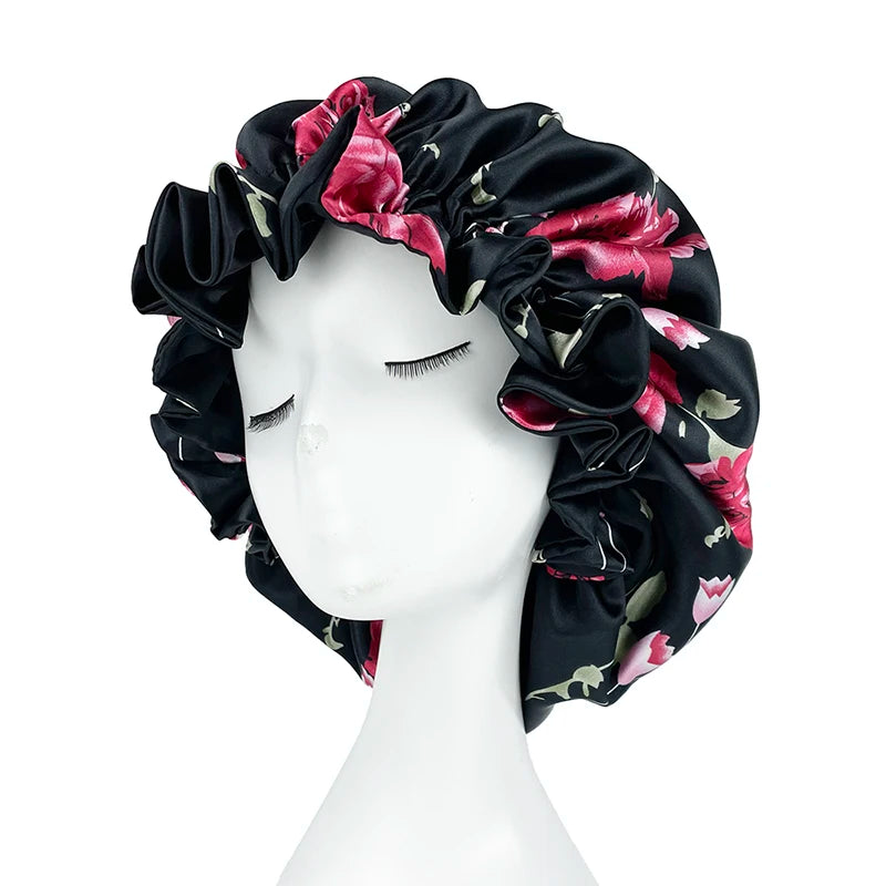 Double Layer Satin Bonnet – Large Reversible Silky Sleep Cap for Women Hair Protection