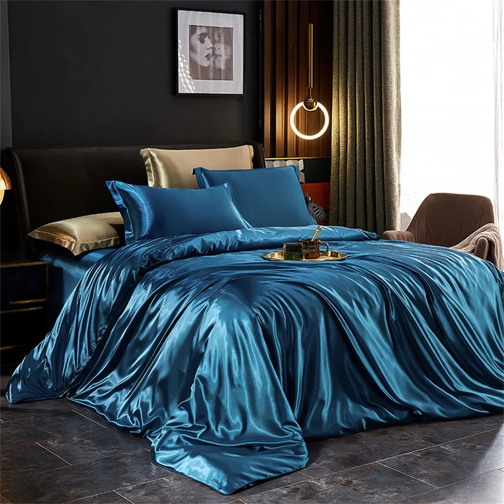 Luxury Satin Bedding Set 4pcs Silk Feel Duvet Cover Bed Sheet Set