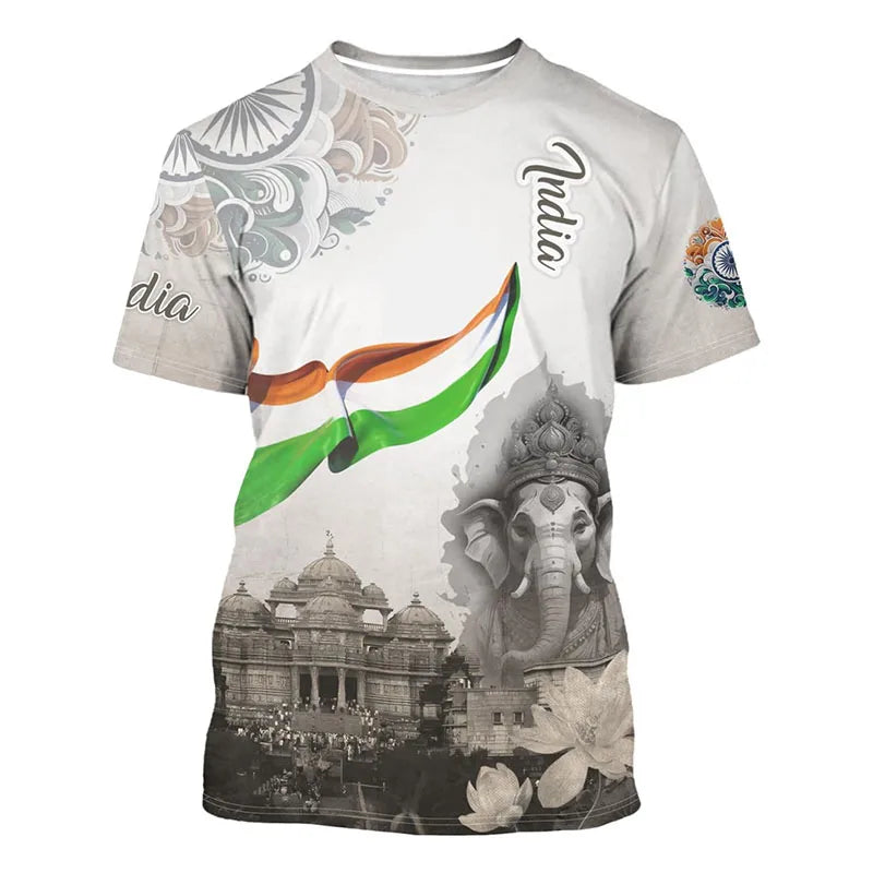 India Flag 3D Print T-Shirt - Men’s Crewneck Short Sleeve Street Fashion Tee