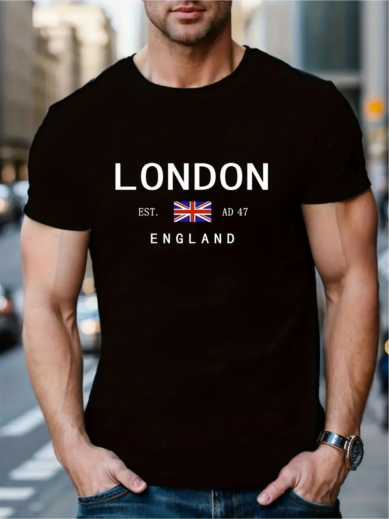 Men’s London England Cotton T-Shirt - Summer Casual Loose Round Neck Short Sleeve