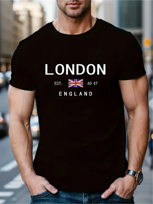 Men’s London England Cotton T-Shirt - Summer Casual Loose Round Neck Short Sleeve