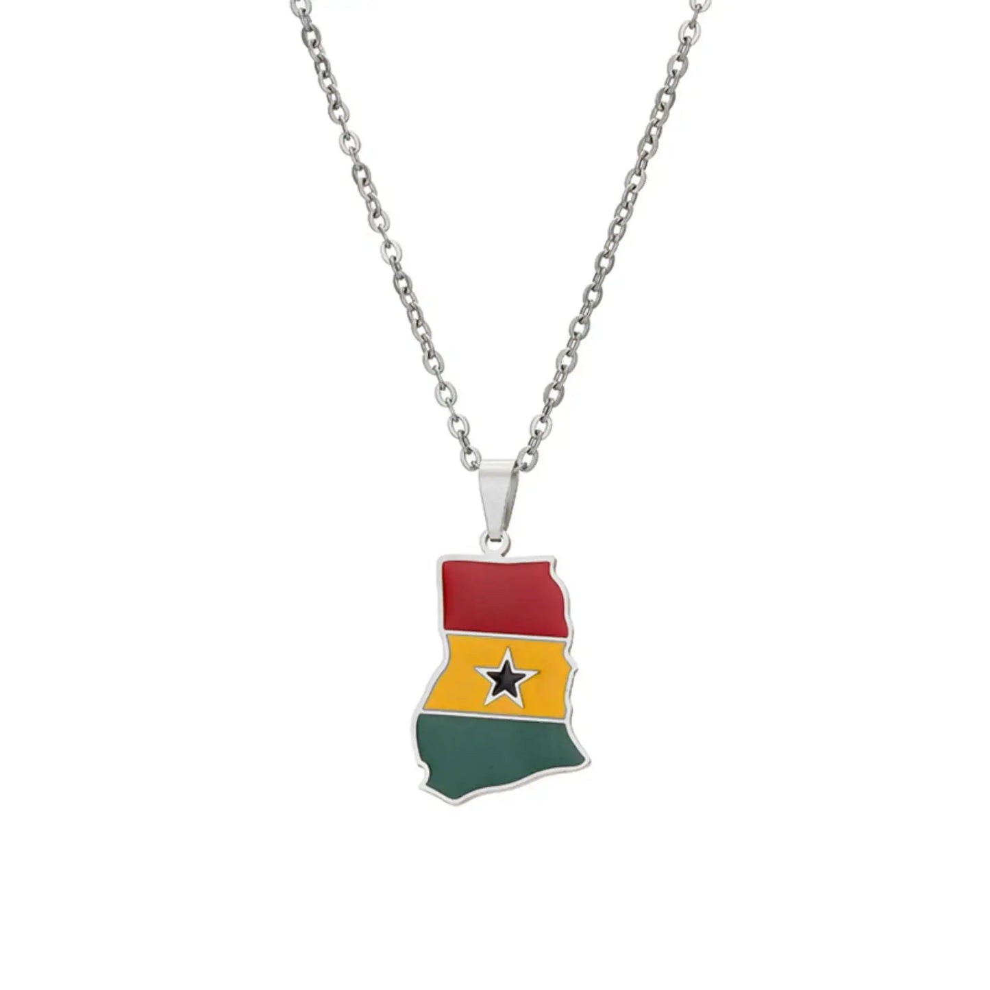 Ghana Map Flag Pendant Necklace - Patriotic Stainless Steel Jewelry for Men & Women