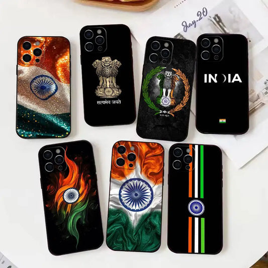 India Flag Phone Case - Soft Silicone Black Cover for iPhone 12–17 Plus & Max