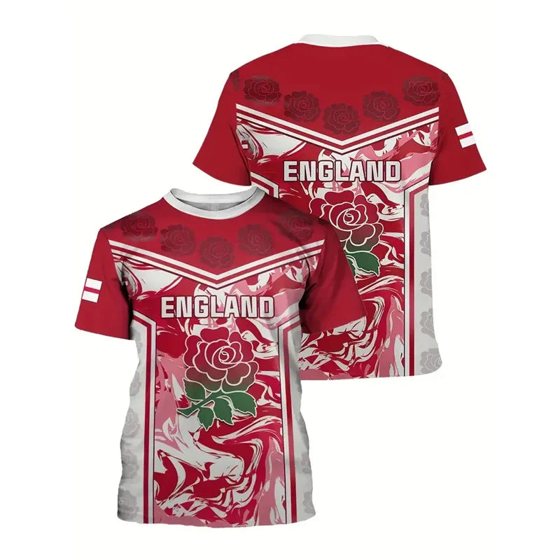 England Graffiti Print T-Shirt - Men’s Short Sleeve Round Neck Summer Top with Lion Stripe Pattern