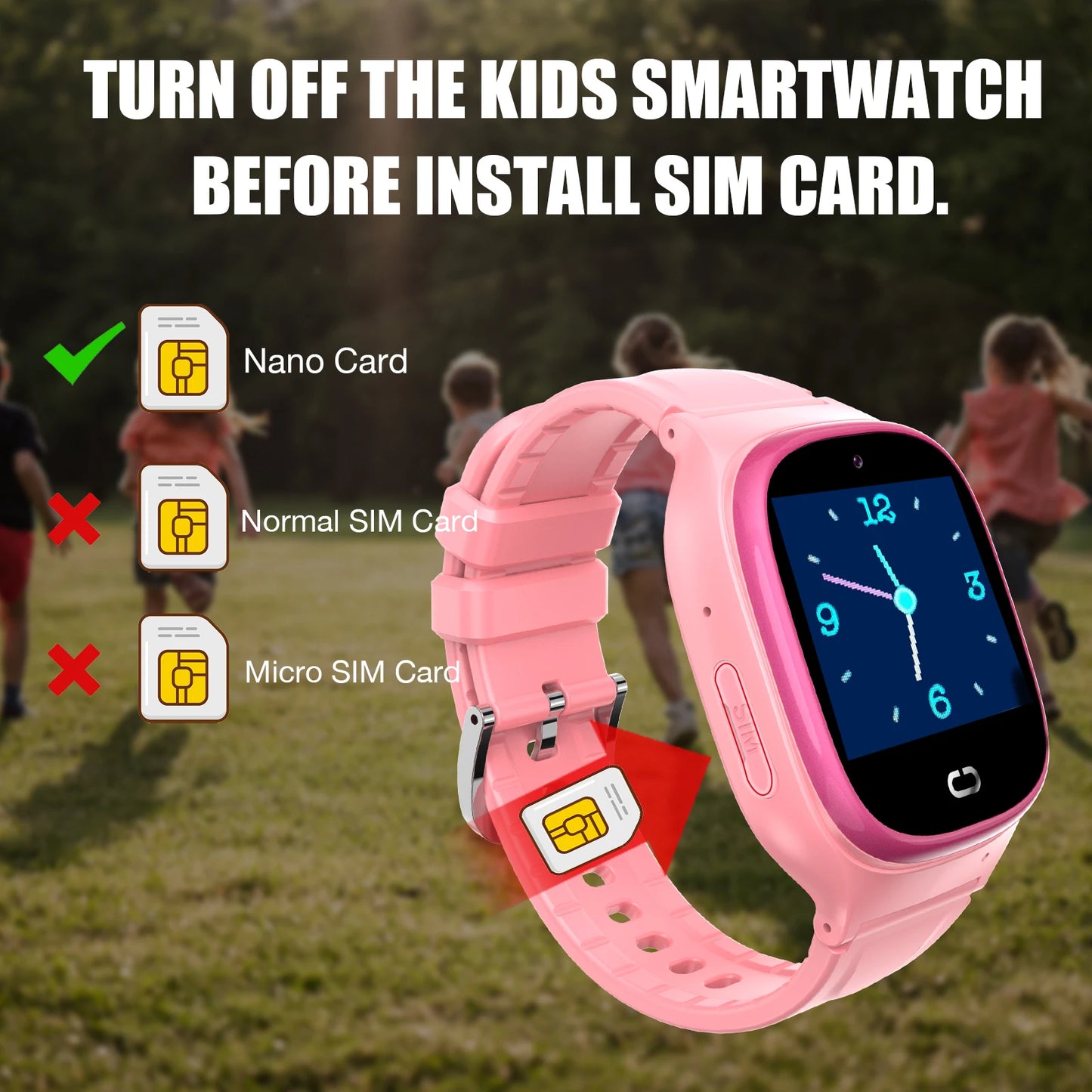 Kids Smart Watch Dual Display GPS Digital SIM Card Support Silicone Strap