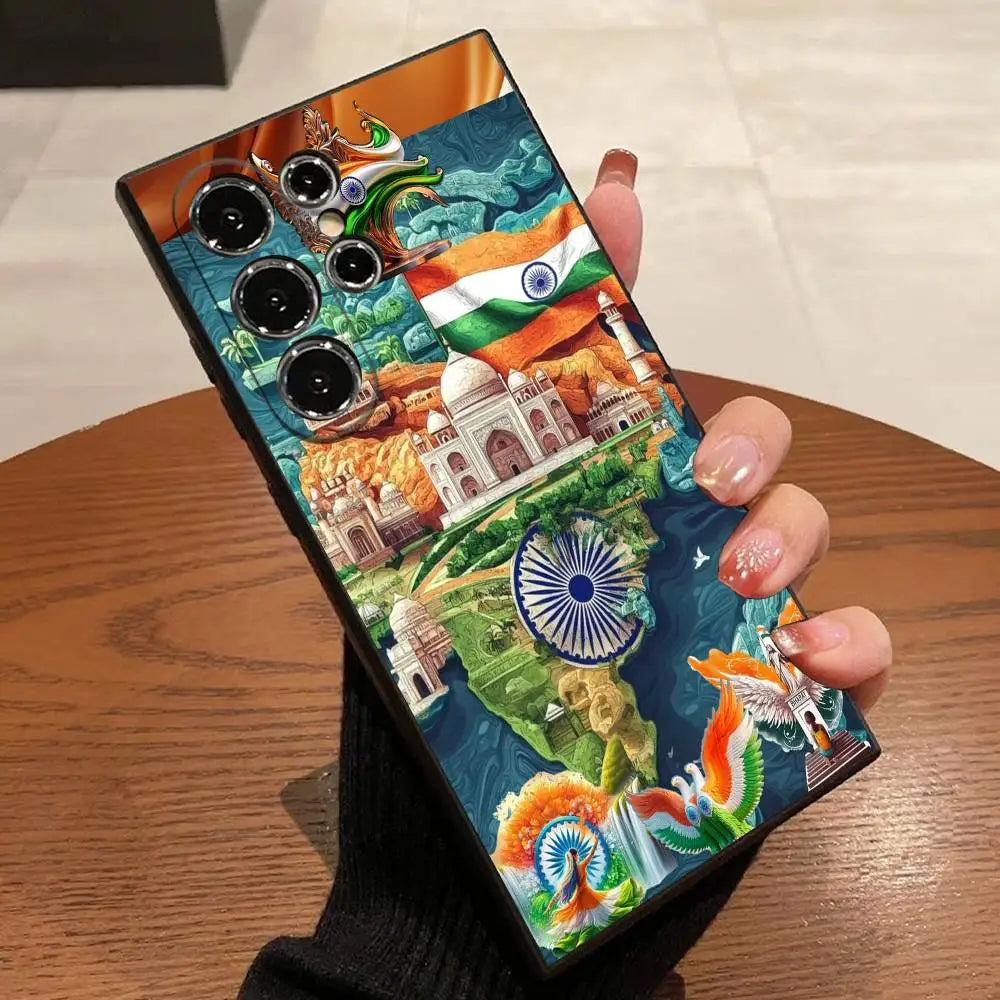 India Flag Phone Case - Black Cover for Samsung S20–S25 Series & Ultra, Plus, FE