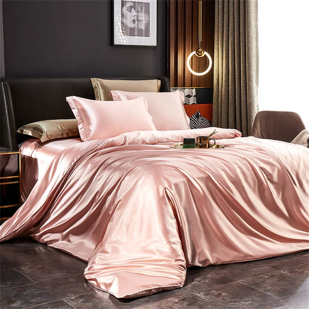Luxury Satin Bedding Set 4pcs Silk Feel Duvet Cover Bed Sheet Set