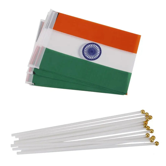 Pack of 12 India Hand Waving Flags - Small Indian Flags with Plastic Poles