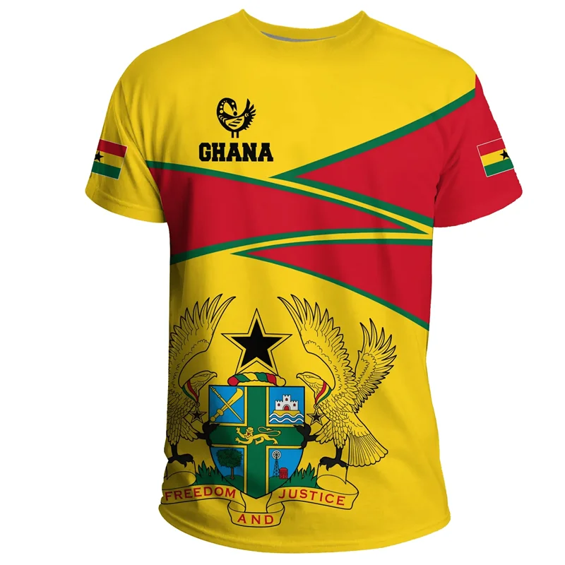 Ghana T-Shirt - 3D Printed Coat of Arms Casual Round Neck Short Sleeve Tee for Men