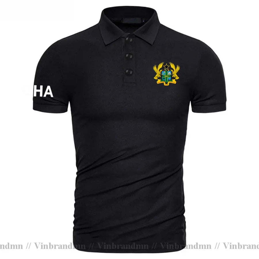 Ghana Flag Polo Shirt Men Cotton Slim Fit Casual Breathable Summer