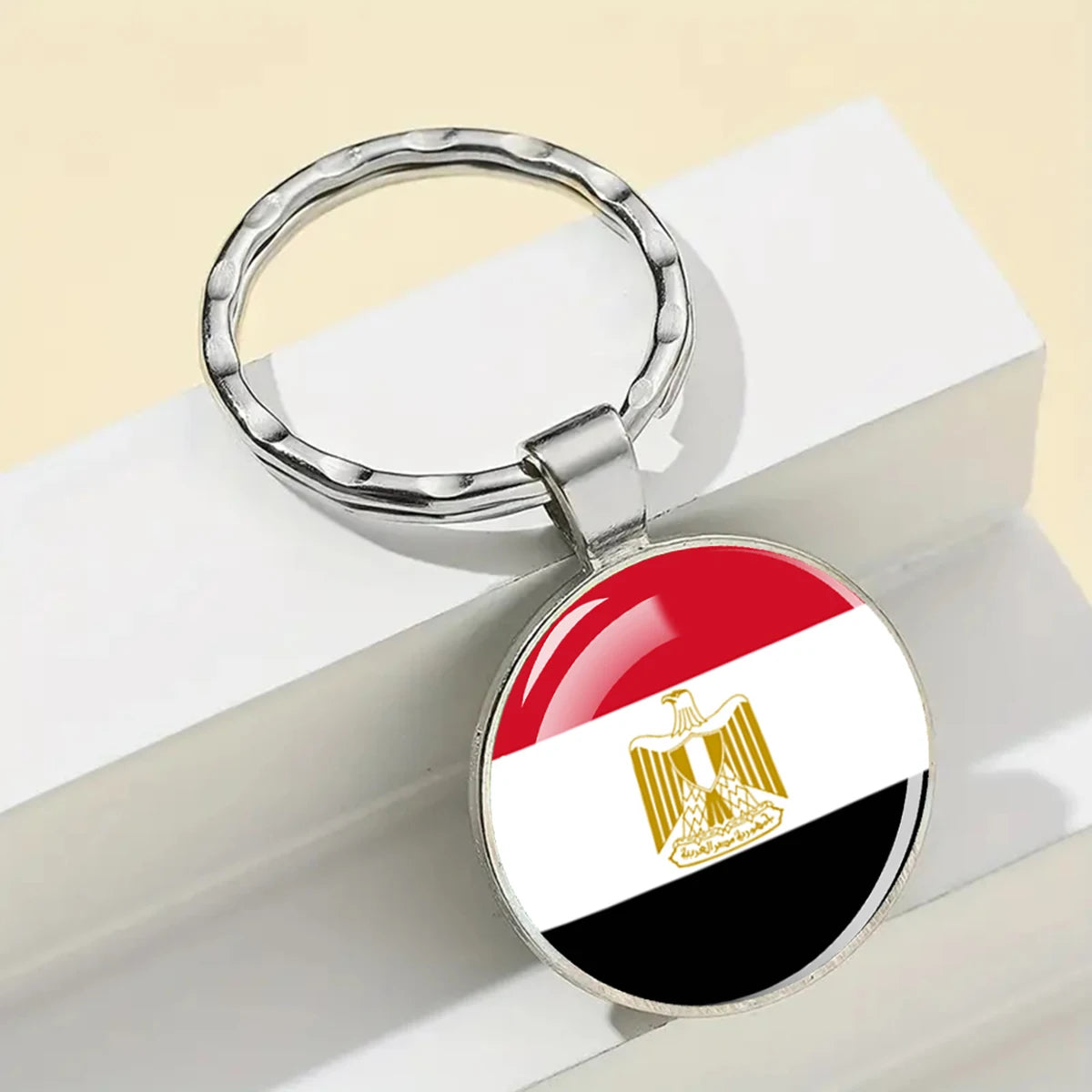 African Flags Glass Keychain Round Metal Patriotic Gift Unisex