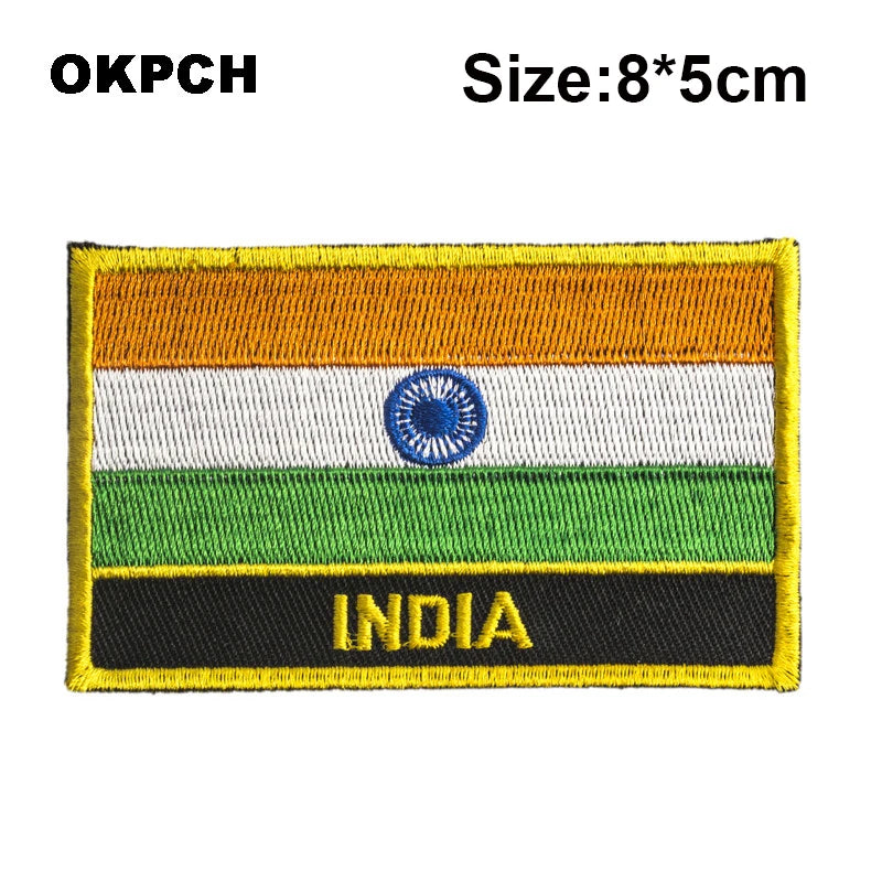India National Flag Embroidered Patch - Iron On Badge for Clothing (PT0130-3)