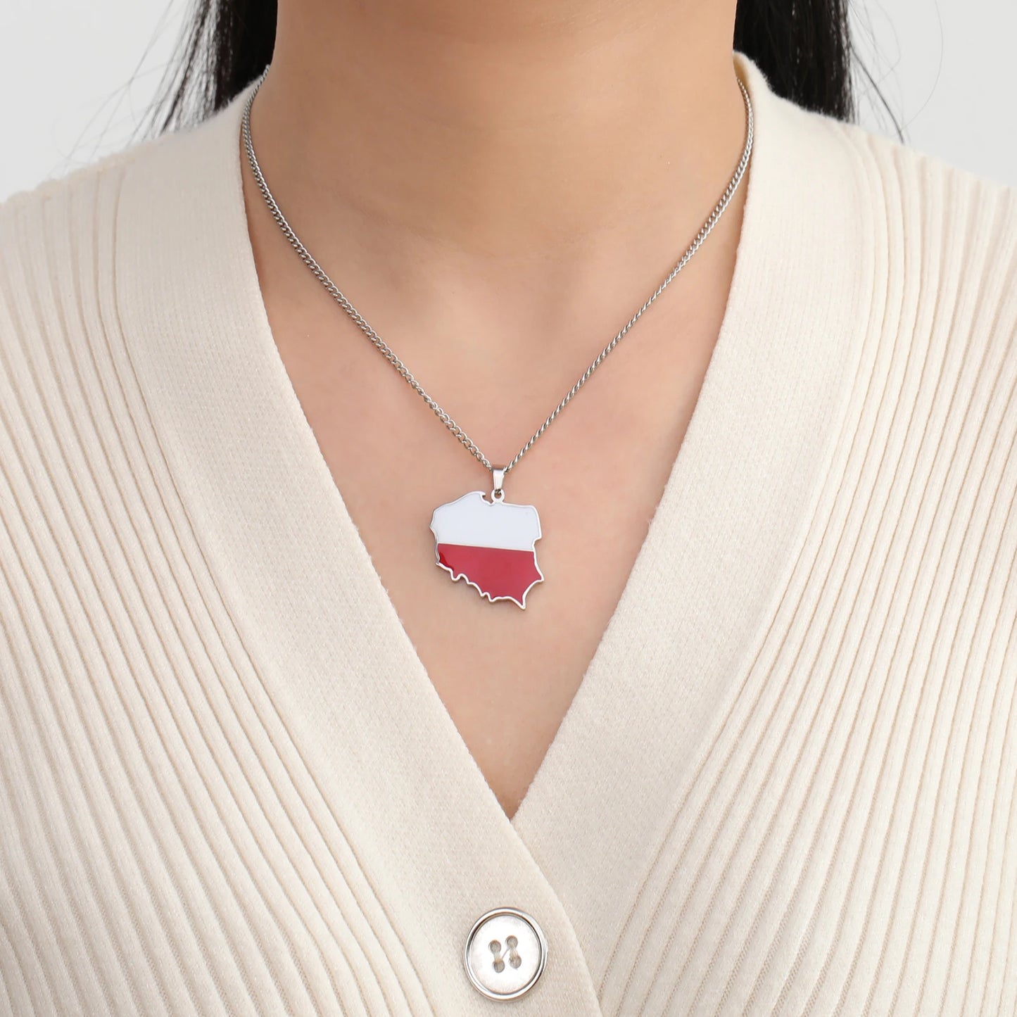 Poland Map Oil Drop Colour Pendant Necklace - Stainless Steel Flag Map Jewelry for Men & Women