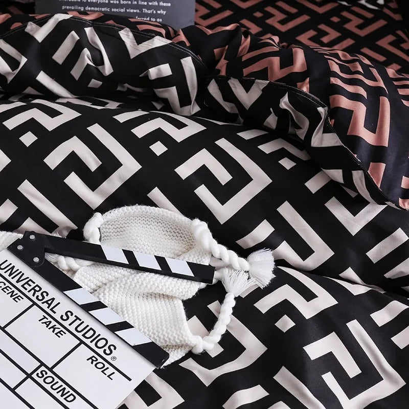 Luxury Black Bedding Set 3pcs Duvet Cover with Pillowcases Queen King