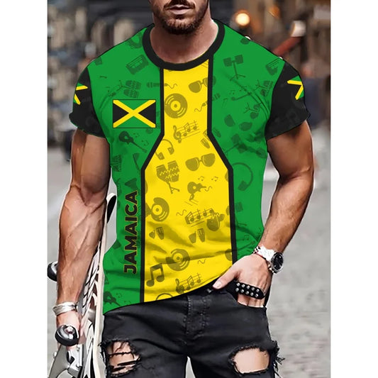 Jamaica Flag Map Graphic T-Shirt for Men – 3D Printed O-Neck Tee