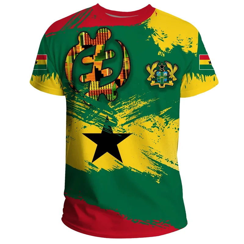 Ghana T-Shirt - 3D Printed Coat of Arms Casual Round Neck Short Sleeve Tee for Men