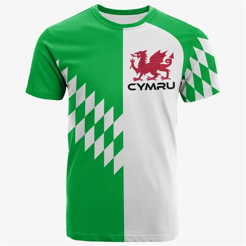 Wales Flag 3D Print Football T-Shirt - Men’s Summer Casual Sports Tee with Map Pattern