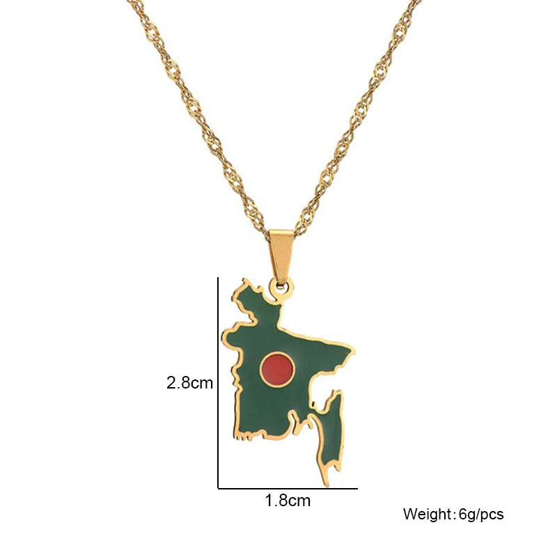 Bangladesh Map Flag Pendant Necklace - Stainless Steel Jewelry for Men & Women