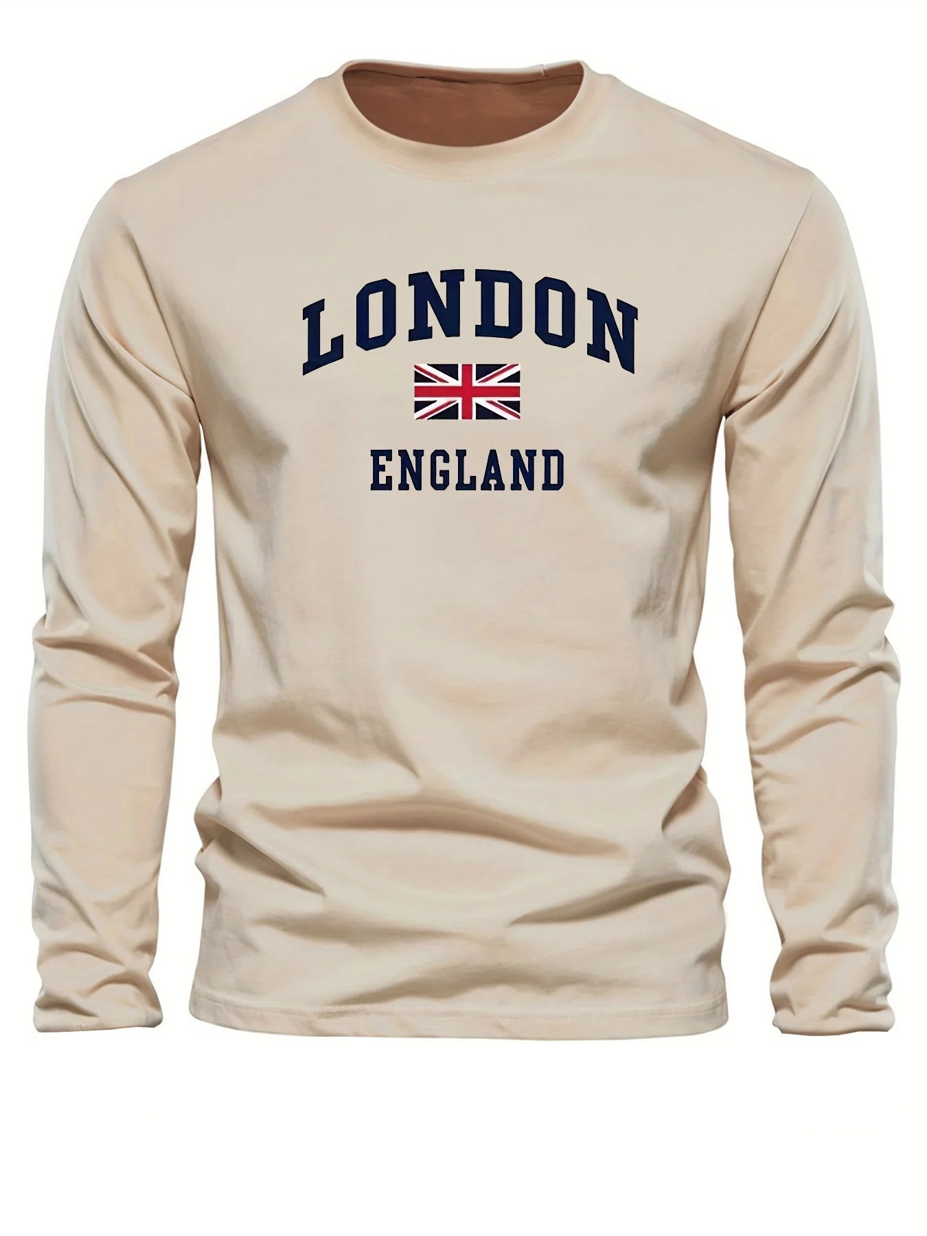 Men’s London England Letter Printed Long Sleeve T-Shirt - 100% Cotton Spring & Autumn Top