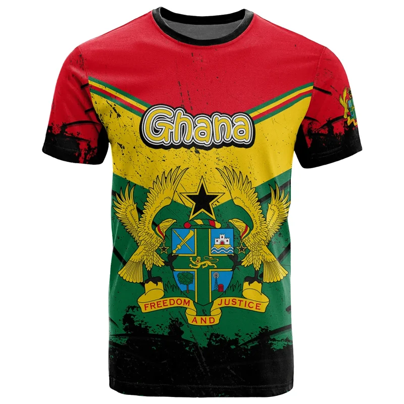 Ghana T-Shirt - 3D Printed Coat of Arms Casual Round Neck Short Sleeve Tee for Men