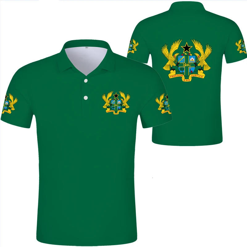 Ghana Flag Graphic Polo Shirt – National Emblem & Map Jersey Top for Men & Kids