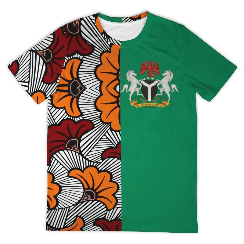 Nigeria Flag Men’s T-Shirt - Nigerian Emblem Graphic Print, Summer Oversized Short Sleeve Top