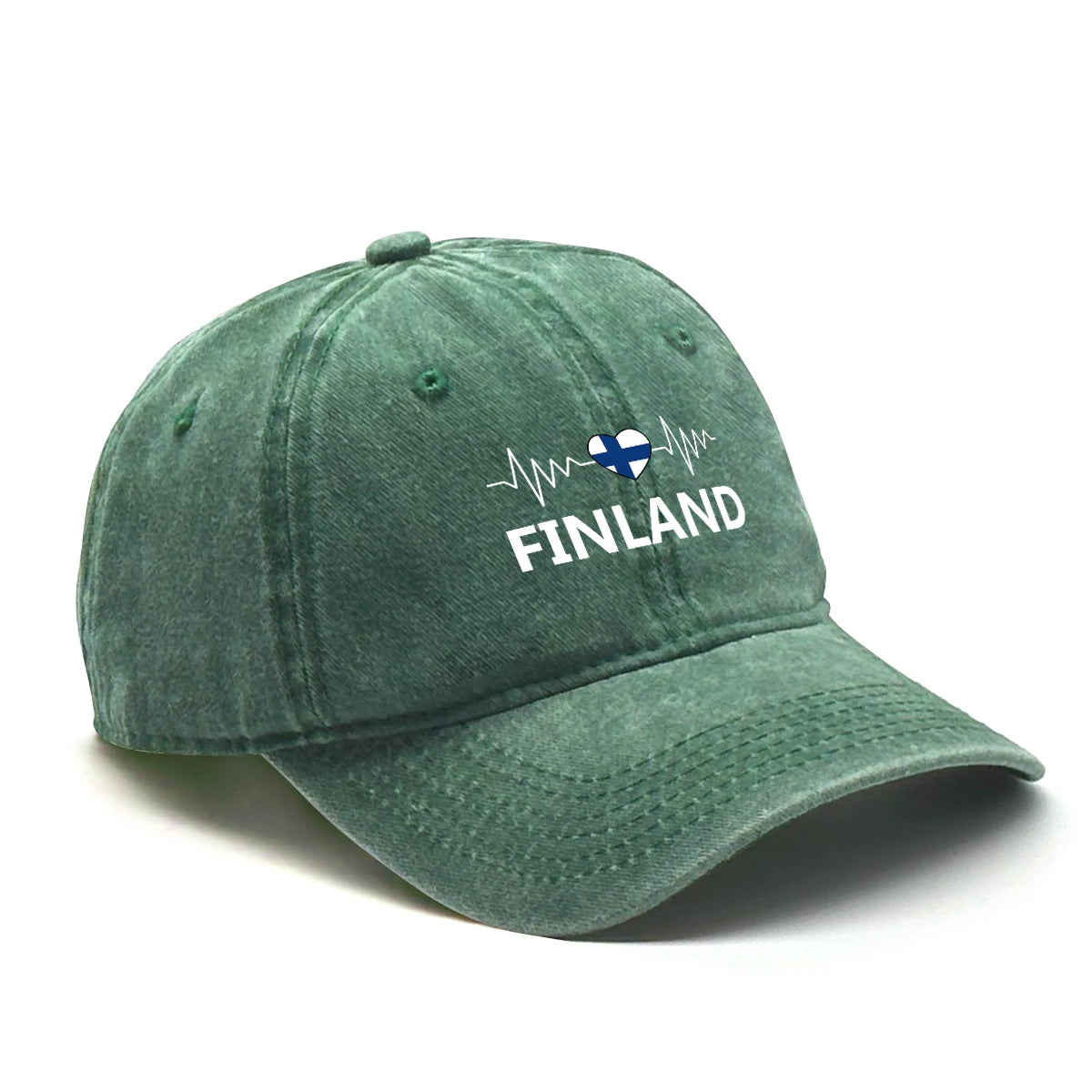 Heart-Shaped Finland Flag Snapback Cap - Adjustable Distressed Baseball Hat for Men & Women