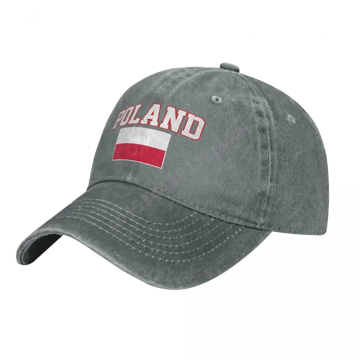 Unisex Poland Flag Denim Baseball Cap - Charcoal Washed Vintage Cotton Hat