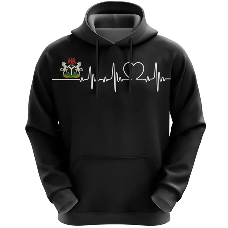 Nigeria Flag Map Hoodie 3D Print Unisex Casual Streetwear Pullover