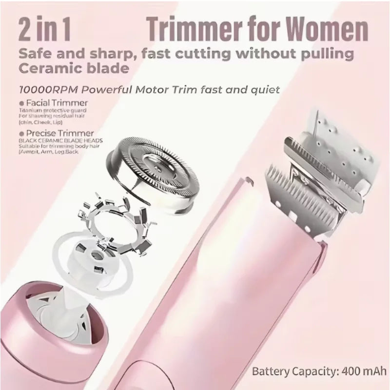 2-in-1 Waterproof Electric Bikini Trimmer Rechargeable Mini Shaver