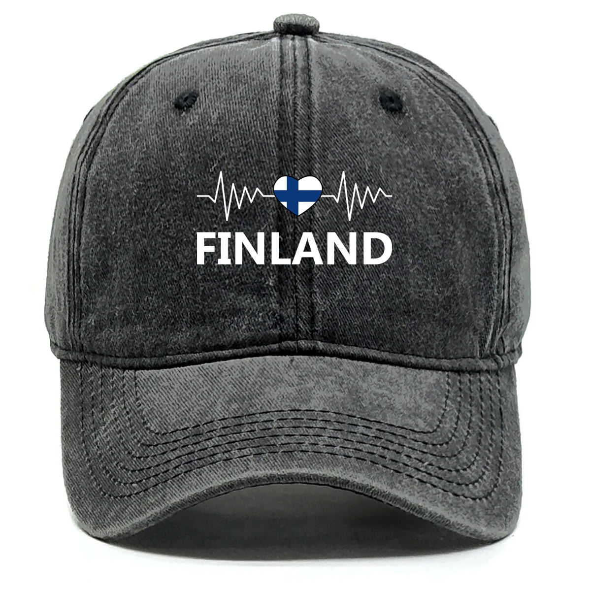 Heart-Shaped Finland Flag Snapback Cap - Adjustable Distressed Baseball Hat for Men & Women
