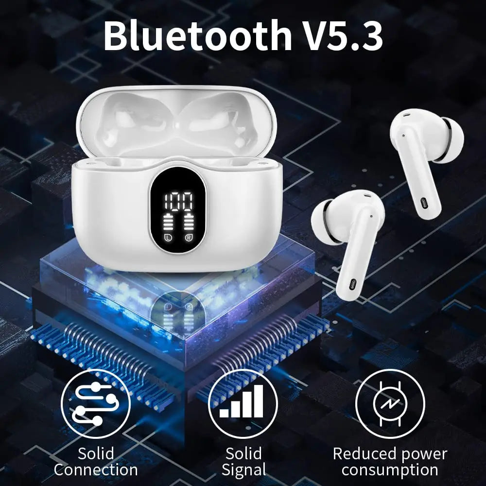 Wireless Bluetooth 5.3 Earbuds with 4 ENC Mics & 36H Playtime + LED Display