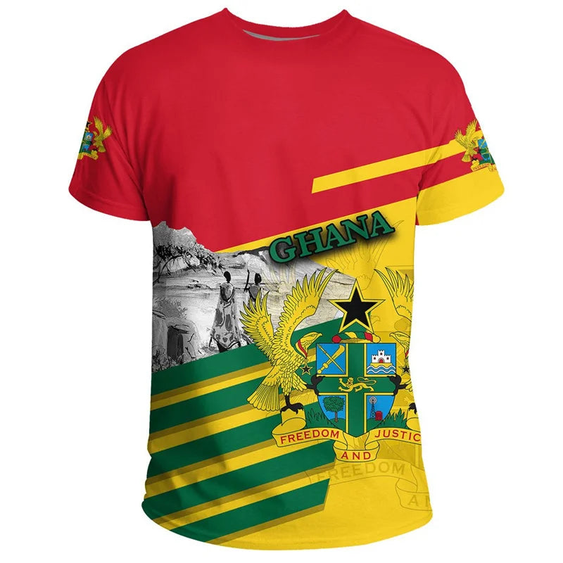 Ghana T-Shirt - 3D Printed Coat of Arms Casual Round Neck Short Sleeve Tee for Men