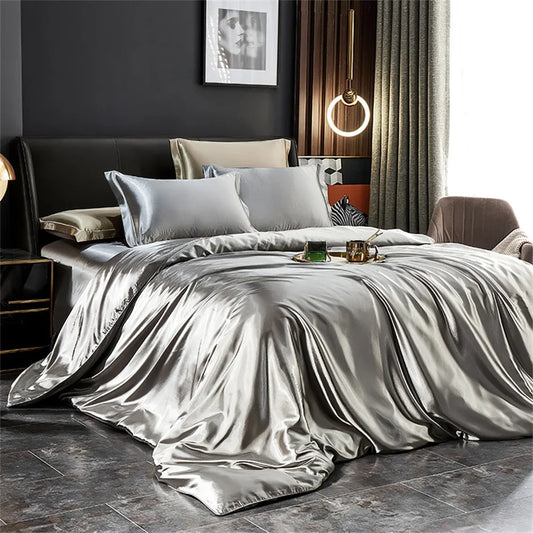 Luxury Satin Bedding Set 4pcs Silk Feel Duvet Cover Bed Sheet Set