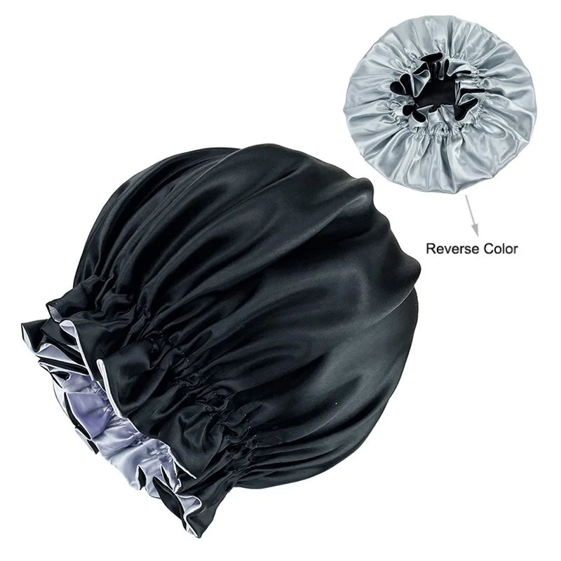 Double Layer Satin Bonnet – Large Reversible Silky Sleep Cap for Women Hair Protection