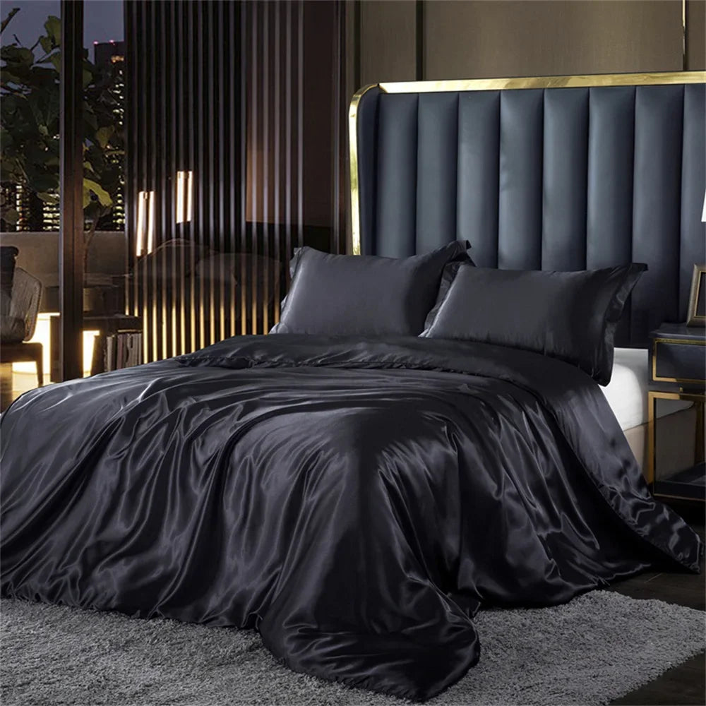 Luxury Satin Bedding Set 4pcs Silk Feel Duvet Cover Bed Sheet Set
