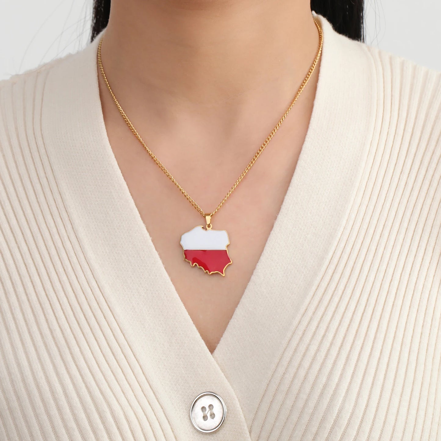 Poland Map Oil Drop Colour Pendant Necklace - Stainless Steel Flag Map Jewelry for Men & Women